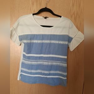 J. Crew Top Size Small. White and blue short sleeved